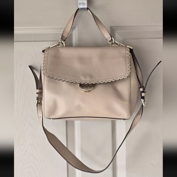 Michael Kors Ava Scalloped Satchel Shoulder Bag Brige Leather Gold Hardware - Picture 5 of 15